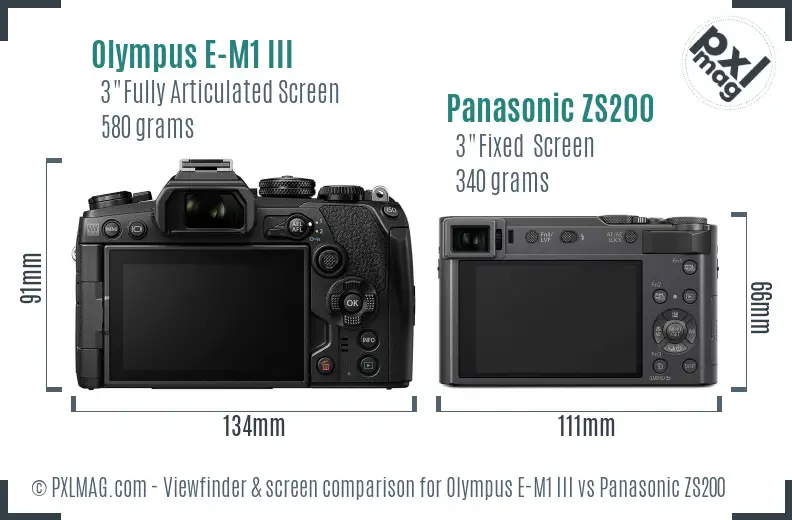 Olympus E-M1 III vs Panasonic ZS200 Screen and Viewfinder comparison