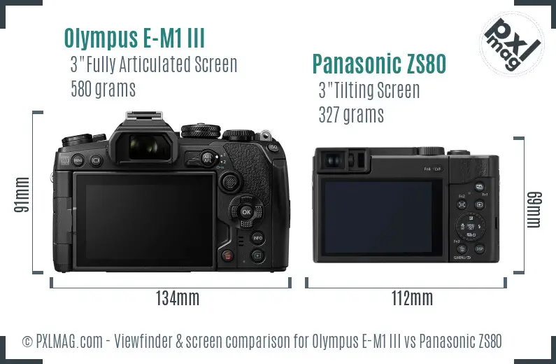 Olympus E-M1 III vs Panasonic ZS80 Screen and Viewfinder comparison