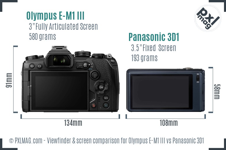 Olympus E-M1 III vs Panasonic 3D1 Screen and Viewfinder comparison