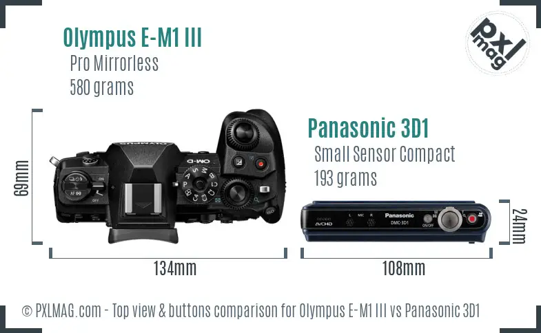 Olympus E-M1 III vs Panasonic 3D1 top view buttons comparison