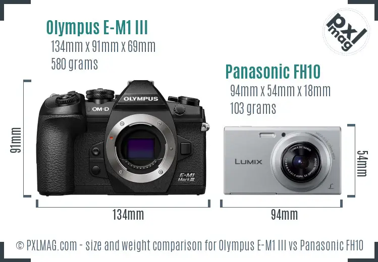 Olympus E-M1 III vs Panasonic FH10 size comparison