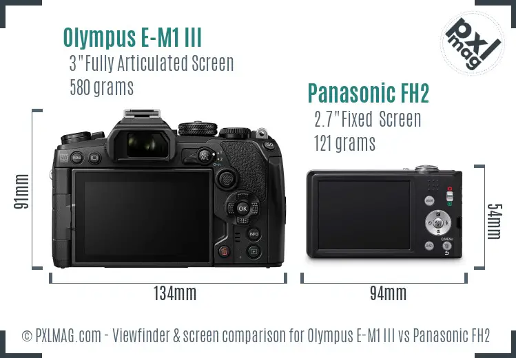 Olympus E-M1 III vs Panasonic FH2 Screen and Viewfinder comparison