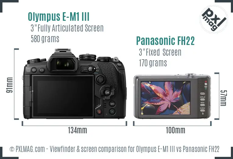 Olympus E-M1 III vs Panasonic FH22 Screen and Viewfinder comparison