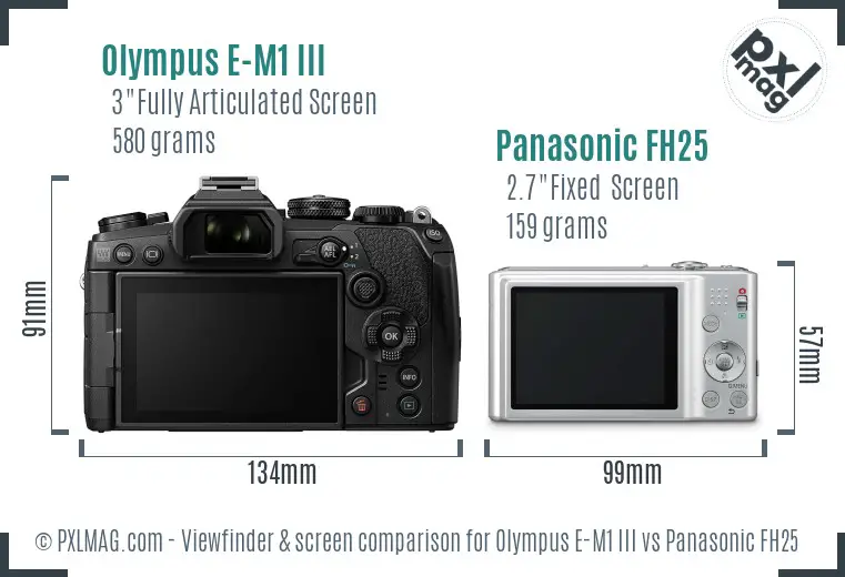 Olympus E-M1 III vs Panasonic FH25 Screen and Viewfinder comparison
