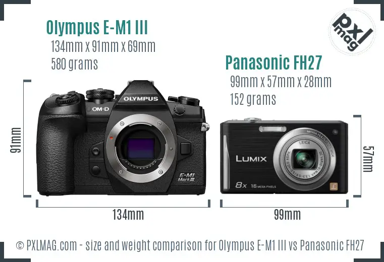 Olympus E-M1 III vs Panasonic FH27 size comparison