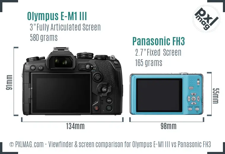 Olympus E-M1 III vs Panasonic FH3 Screen and Viewfinder comparison
