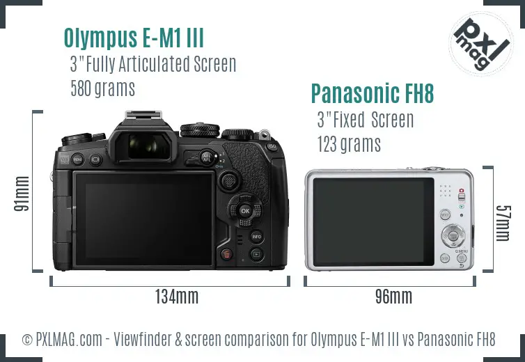 Olympus E-M1 III vs Panasonic FH8 Screen and Viewfinder comparison