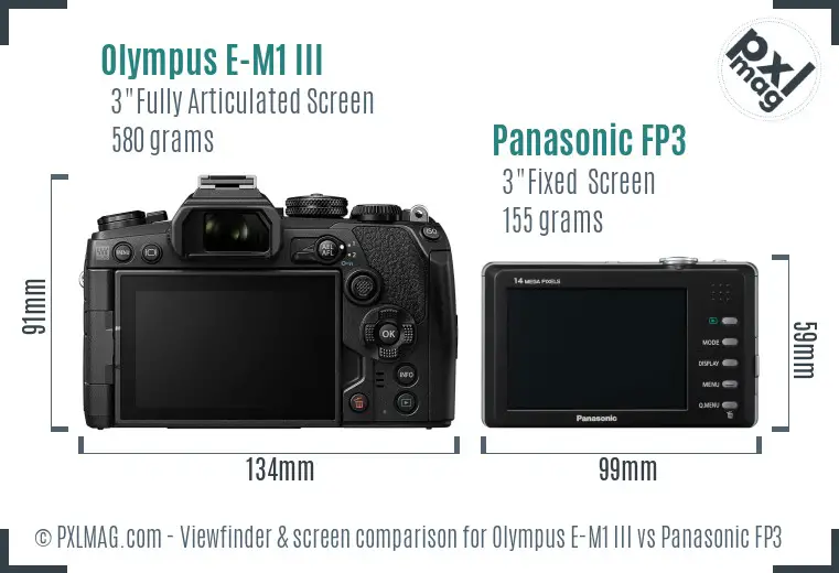 Olympus E-M1 III vs Panasonic FP3 Screen and Viewfinder comparison