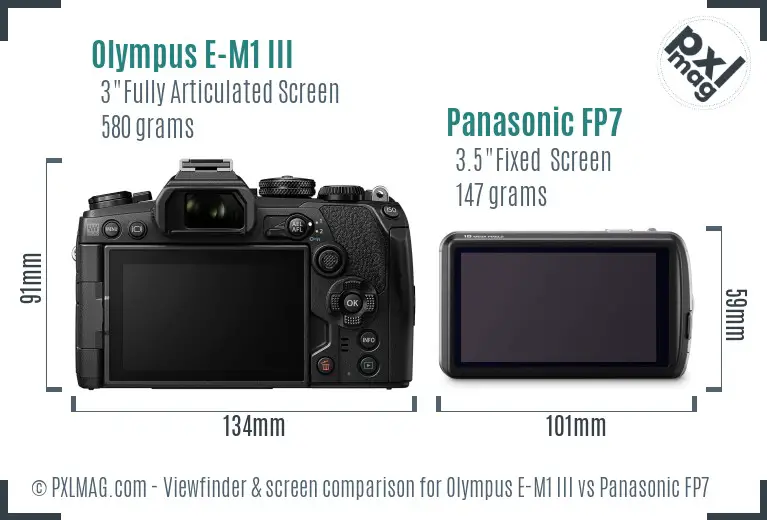 Olympus E-M1 III vs Panasonic FP7 Screen and Viewfinder comparison