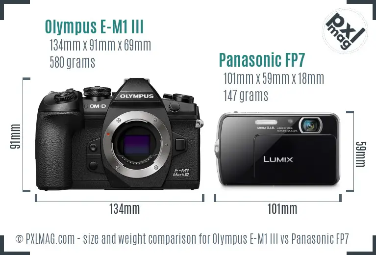 Olympus E-M1 III vs Panasonic FP7 size comparison