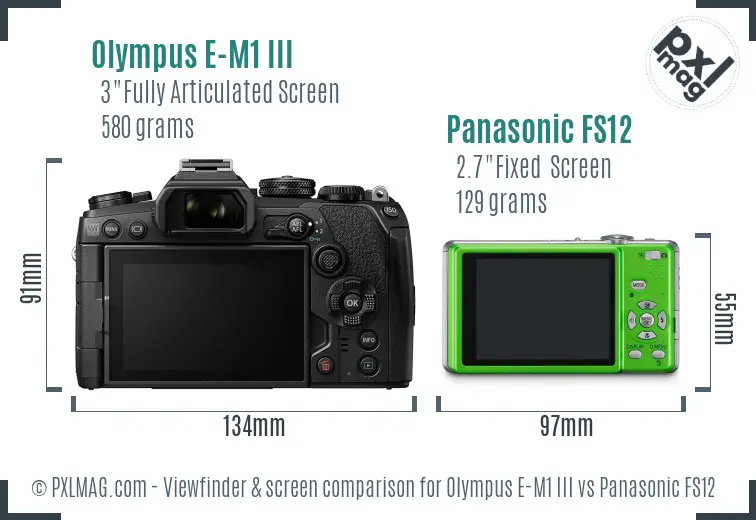 Olympus E-M1 III vs Panasonic FS12 Screen and Viewfinder comparison