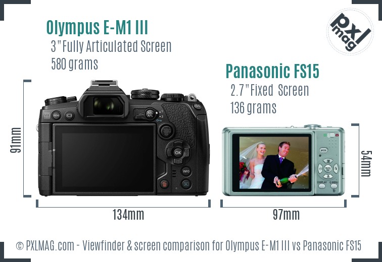 Olympus E-M1 III vs Panasonic FS15 Screen and Viewfinder comparison