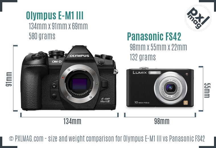 Olympus E-M1 III vs Panasonic FS42 size comparison