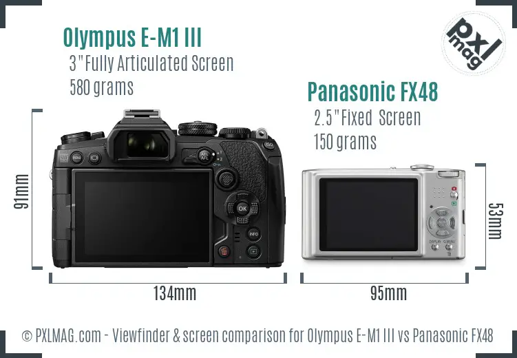 Olympus E-M1 III vs Panasonic FX48 Screen and Viewfinder comparison