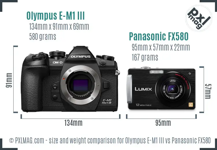 Olympus E-M1 III vs Panasonic FX580 size comparison