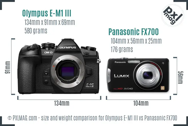 Olympus E-M1 III vs Panasonic FX700 size comparison