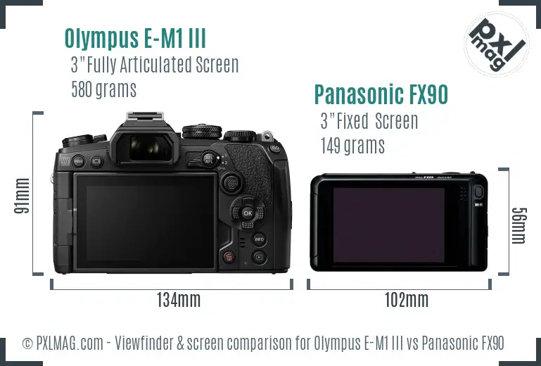 Olympus E-M1 III vs Panasonic FX90 Screen and Viewfinder comparison