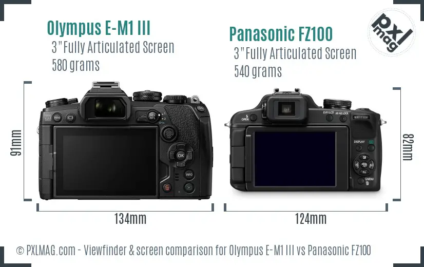 Olympus E-M1 III vs Panasonic FZ100 Screen and Viewfinder comparison