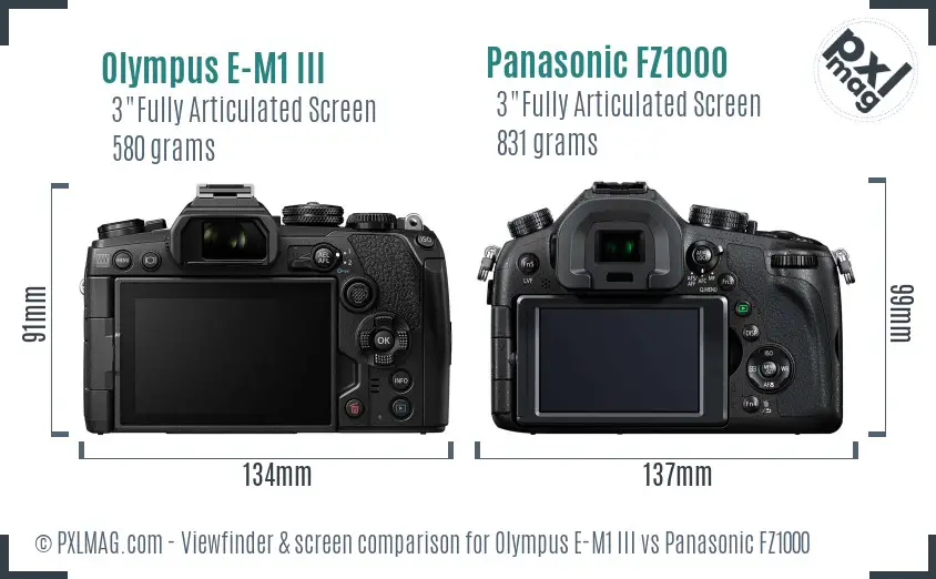 Olympus E-M1 III vs Panasonic FZ1000 Screen and Viewfinder comparison