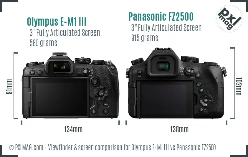 Olympus E-M1 III vs Panasonic FZ2500 Screen and Viewfinder comparison