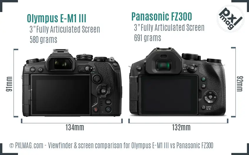 Olympus E-M1 III vs Panasonic FZ300 Screen and Viewfinder comparison