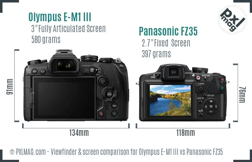 Olympus E-M1 III vs Panasonic FZ35 Screen and Viewfinder comparison