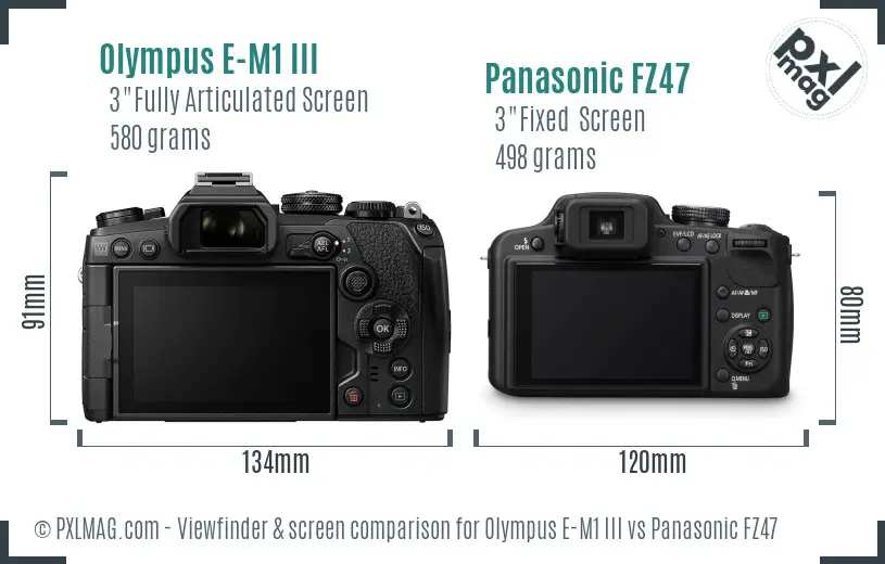 Olympus E-M1 III vs Panasonic FZ47 Screen and Viewfinder comparison