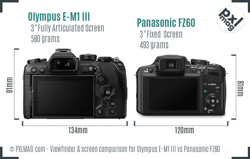 Olympus E-M1 III vs Panasonic FZ60 Screen and Viewfinder comparison