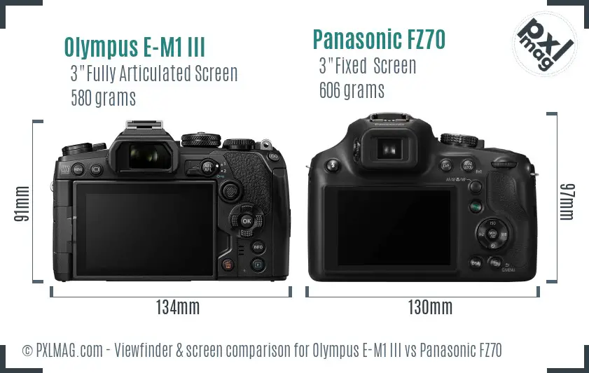 Olympus E-M1 III vs Panasonic FZ70 Screen and Viewfinder comparison