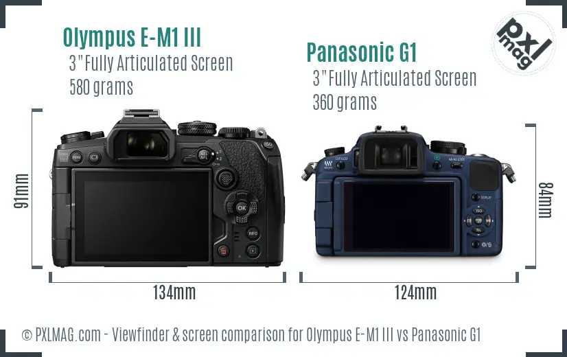 Olympus E-M1 III vs Panasonic G1 Screen and Viewfinder comparison