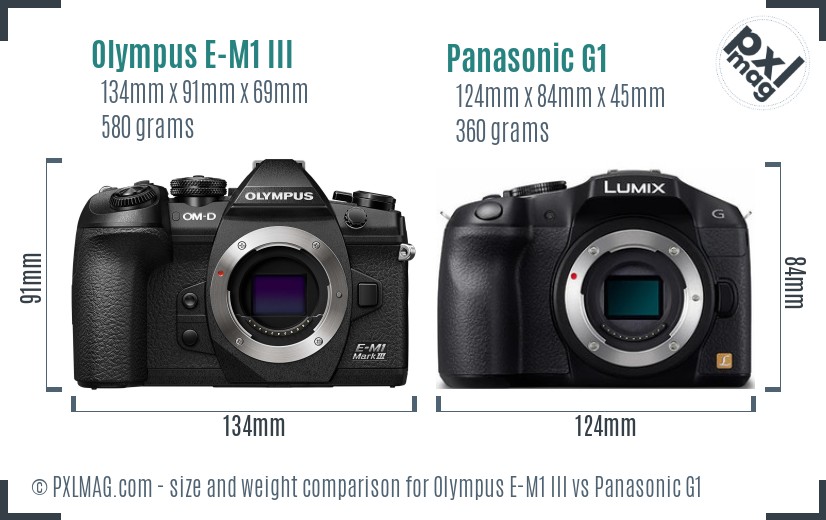 Olympus E-M1 III vs Panasonic G1 size comparison