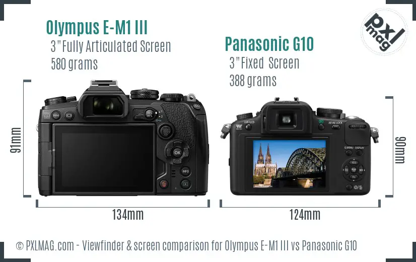 Olympus E-M1 III vs Panasonic G10 Screen and Viewfinder comparison