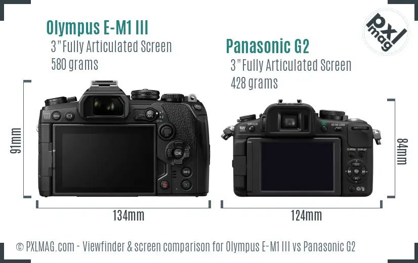 Olympus E-M1 III vs Panasonic G2 Screen and Viewfinder comparison