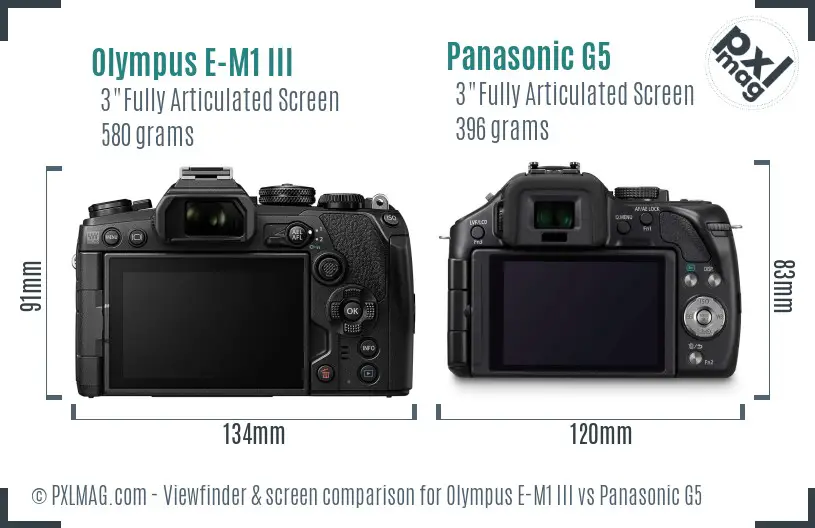Olympus E-M1 III vs Panasonic G5 Screen and Viewfinder comparison