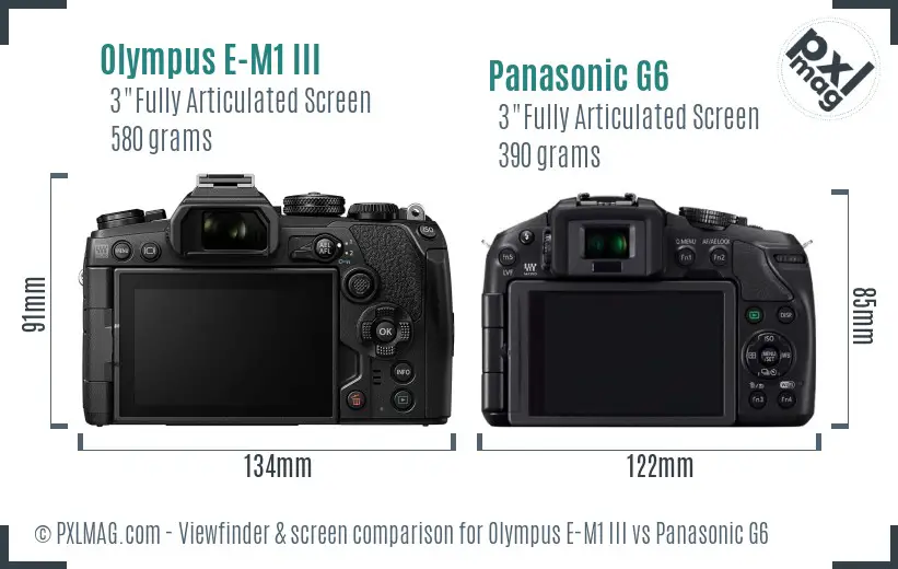 Olympus E-M1 III vs Panasonic G6 Screen and Viewfinder comparison