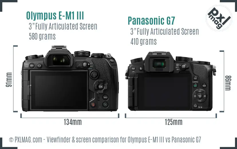 Olympus E-M1 III vs Panasonic G7 Screen and Viewfinder comparison