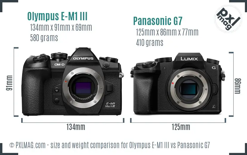 Olympus E-M1 III vs Panasonic G7 size comparison