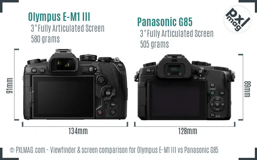 Olympus E-M1 III vs Panasonic G85 Screen and Viewfinder comparison