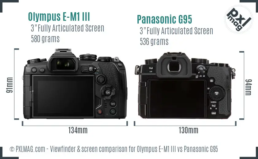 Olympus E-M1 III vs Panasonic G95 Screen and Viewfinder comparison