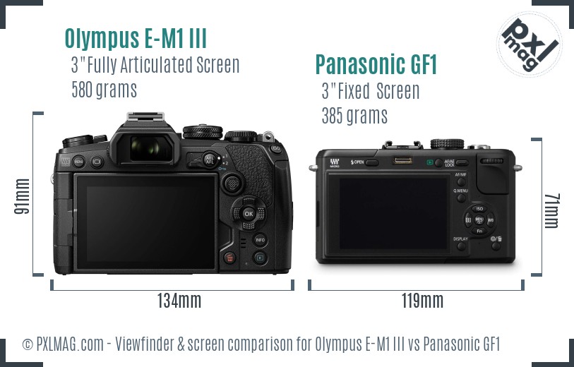 Olympus E-M1 III vs Panasonic GF1 Screen and Viewfinder comparison