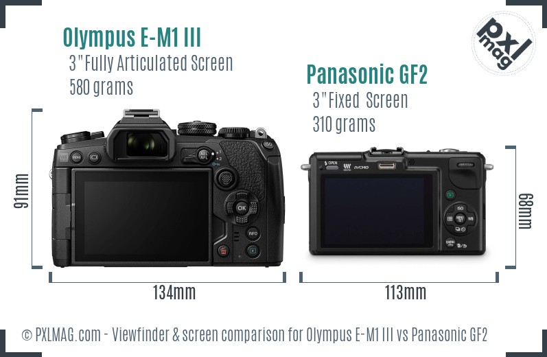 Olympus E-M1 III vs Panasonic GF2 Screen and Viewfinder comparison