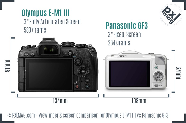 Olympus E-M1 III vs Panasonic GF3 Screen and Viewfinder comparison