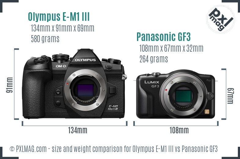 Olympus E-M1 III vs Panasonic GF3 size comparison