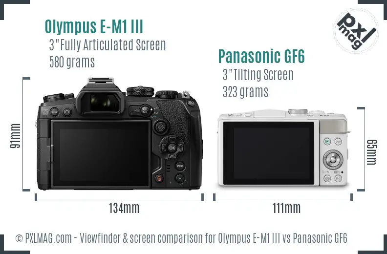 Olympus E-M1 III vs Panasonic GF6 Screen and Viewfinder comparison