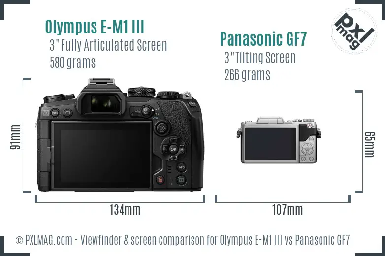 Olympus E-M1 III vs Panasonic GF7 Screen and Viewfinder comparison