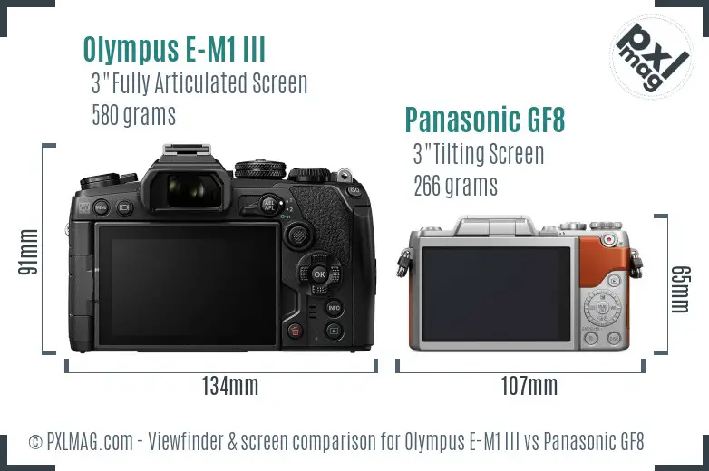 Olympus E-M1 III vs Panasonic GF8 Screen and Viewfinder comparison