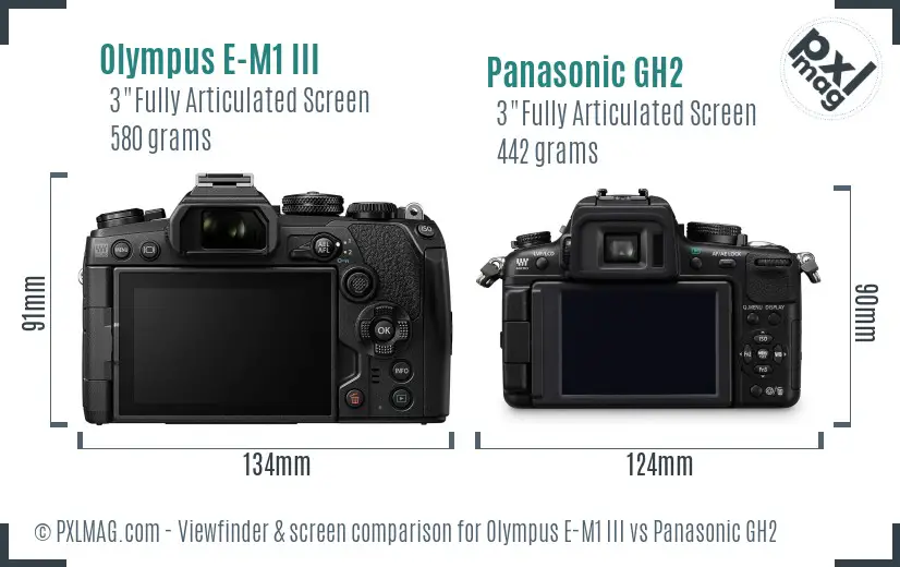 Olympus E-M1 III vs Panasonic GH2 Screen and Viewfinder comparison