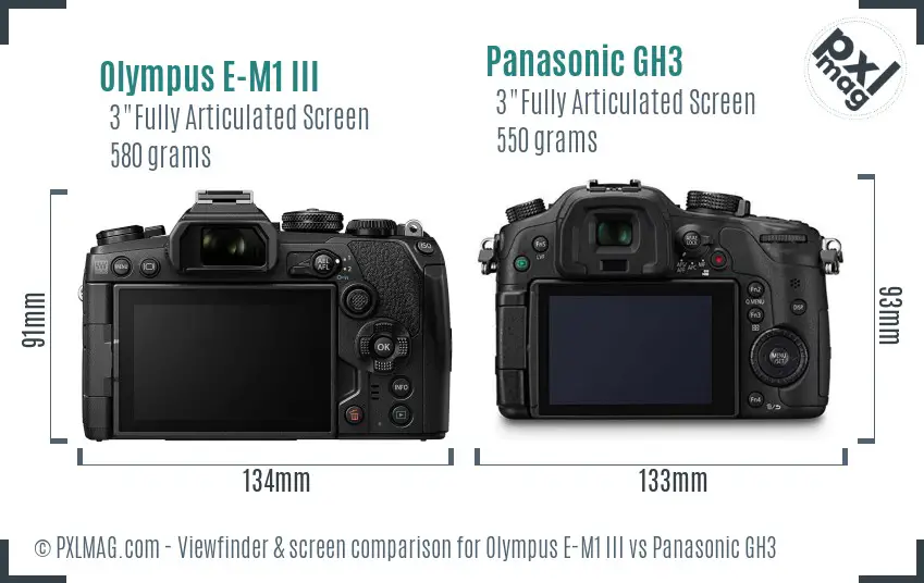 Olympus E-M1 III vs Panasonic GH3 Screen and Viewfinder comparison