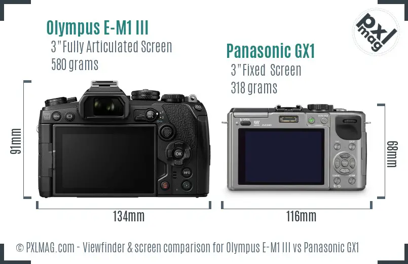 Olympus E-M1 III vs Panasonic GX1 Screen and Viewfinder comparison