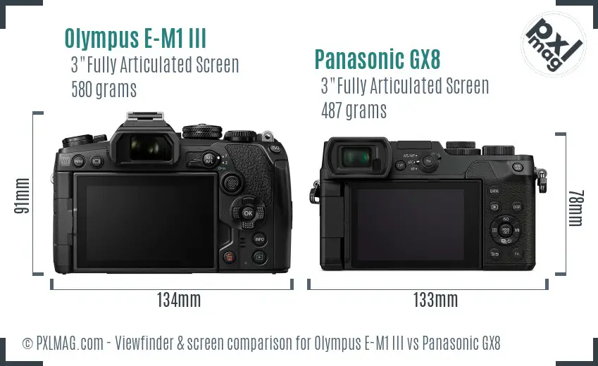 Olympus E-M1 III vs Panasonic GX8 Screen and Viewfinder comparison